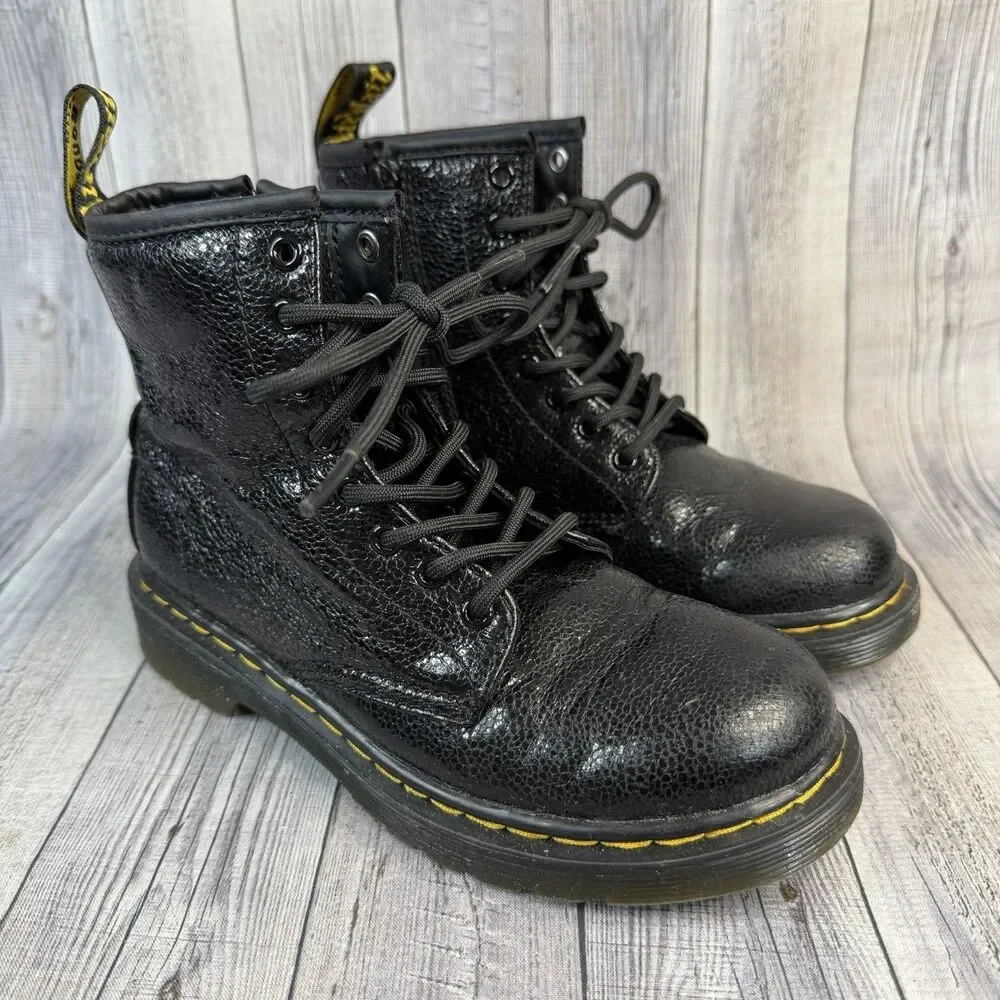 Dr Martens 1460 Junior/Kids Leather Boots Size 1Y Black Lace Up/Zip
